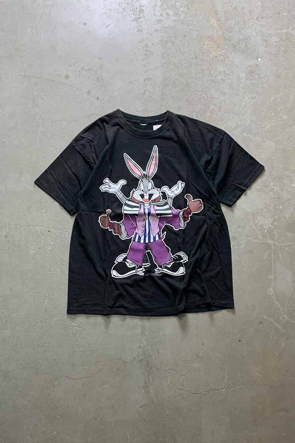 94'S S/S BUGS BUNNY & TASMANIAN DEVIL PRINT CHARACTER T-SHIRT / BLACK [SIZE: XL USED]
