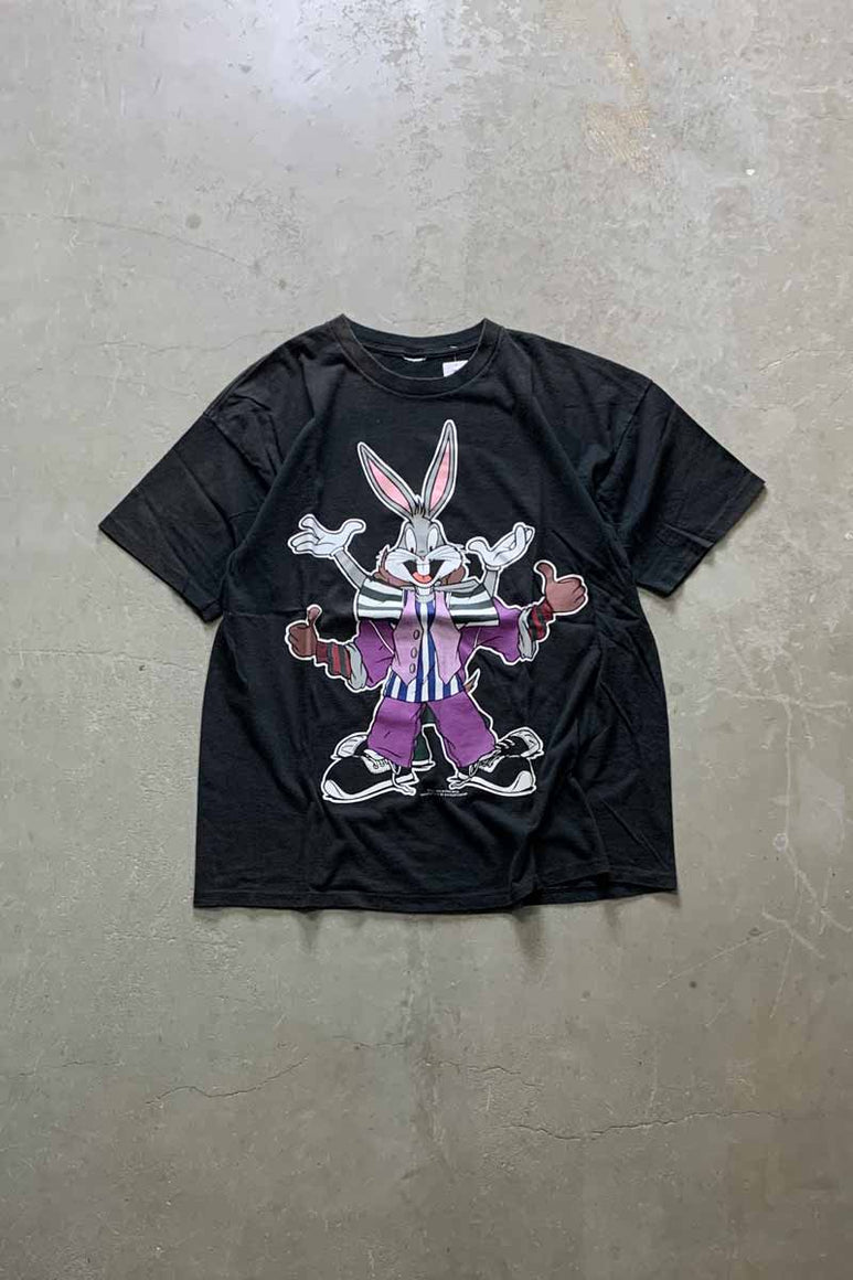 94'S S/S BUGS BUNNY & TASMANIAN DEVIL PRINT CHARACTER T-SHIRT / BLACK [SIZE: XL USED]