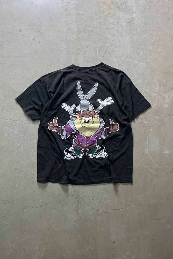 94'S S/S BUGS BUNNY & TASMANIAN DEVIL PRINT CHARACTER T-SHIRT / BLACK [SIZE: XL USED]
