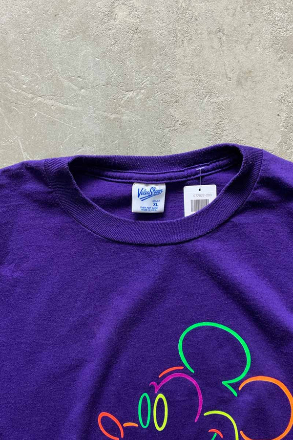 MADE IN USA 90'S S/S MICKEY FLORIDA PRINT CHARACTER T-SHIRT / PURPLE [SIZE: XL USED]