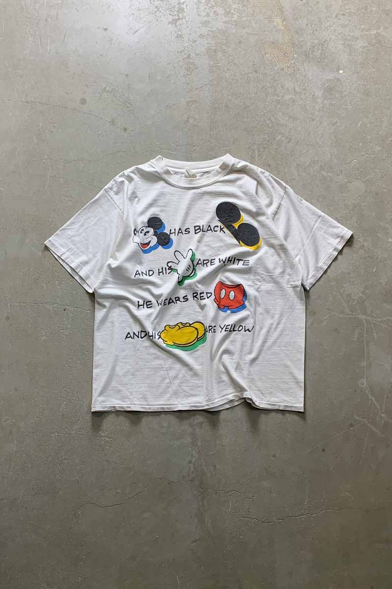 MADE IN USA 90'S S/S MICKEY PRINT MESSAGE T-SHIRT / WHITE [SIZE: XL USED]