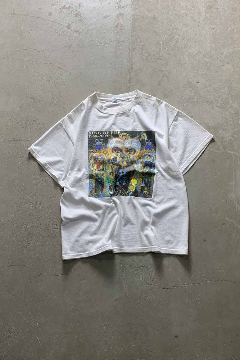 S/S MICHAEL JACKSON KING OF POP PRINT ARTIST T-SHIRT / WHITE [SIZE: L USED]