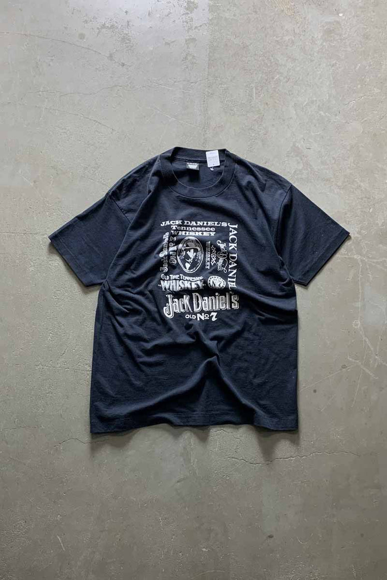 MADE IN USA 90'S S/S JACK DANIEL'S PRINT ADVERTISING T-SHIRT / BLACK [SIZE: XL USED]