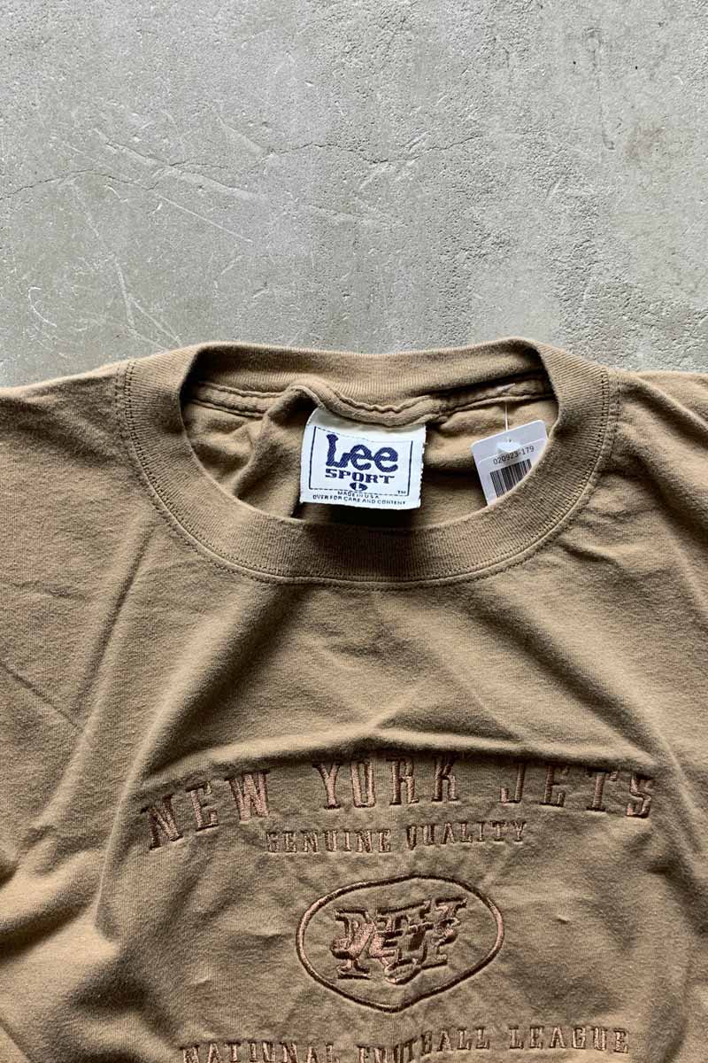 MADE IN USA 90'S S/S NFL NY JET EMBROIDERED SPORT T-SHIRT / BEIGE [SIZE: L USED]