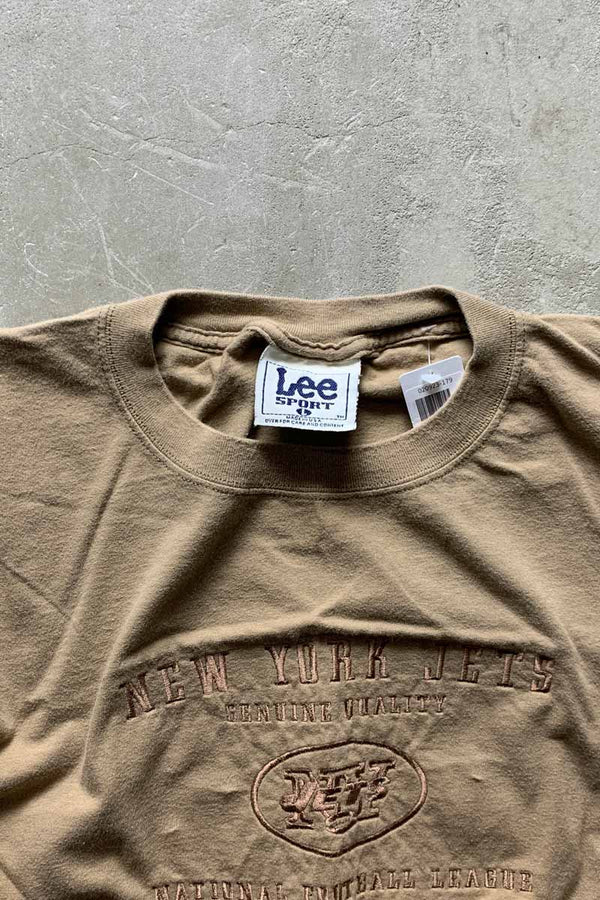 MADE IN USA 90'S S/S NFL NY JET EMBROIDERED SPORT T-SHIRT / BEIGE [SIZE: L USED]