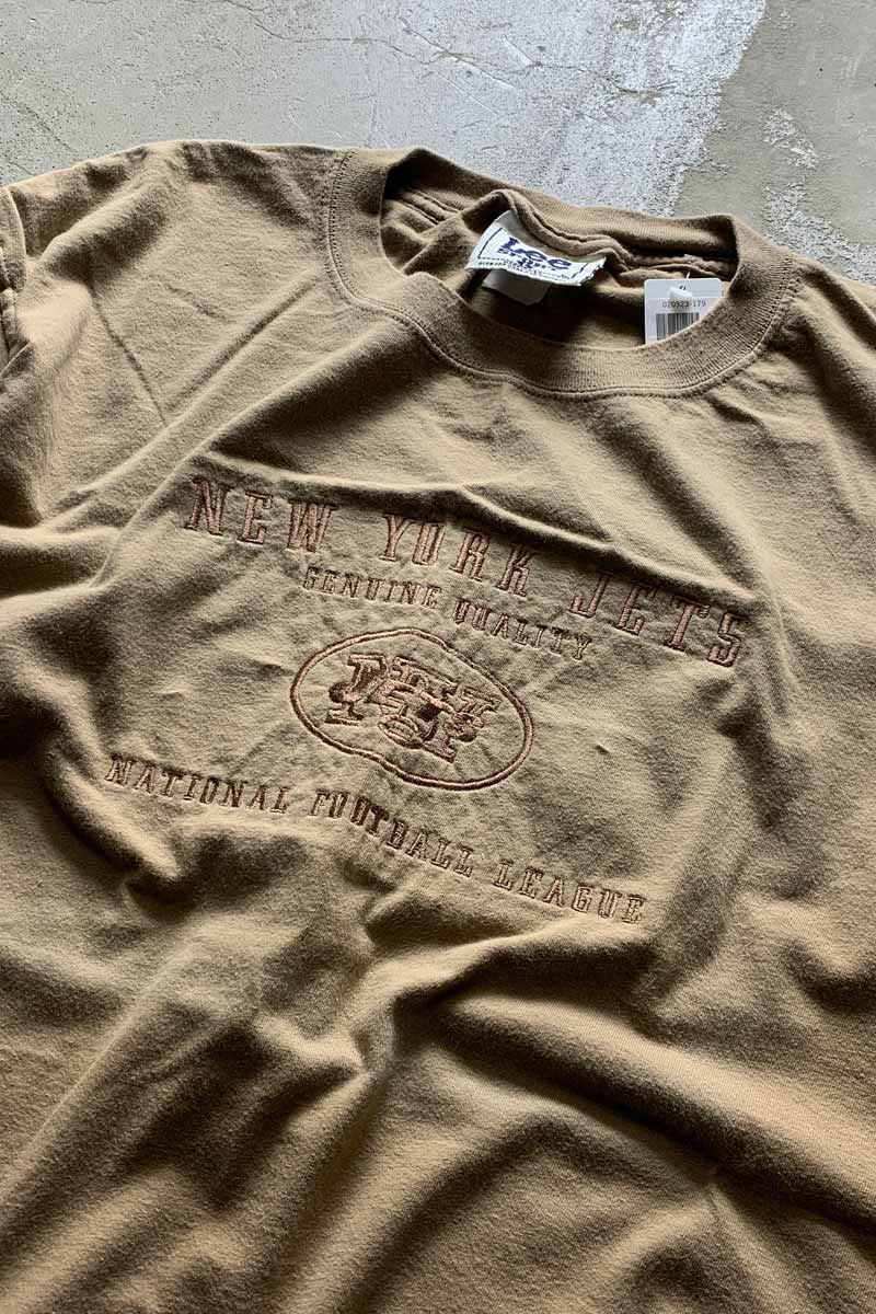 MADE IN USA 90'S S/S NFL NY JET EMBROIDERED SPORT T-SHIRT / BEIGE [SIZE: L USED]