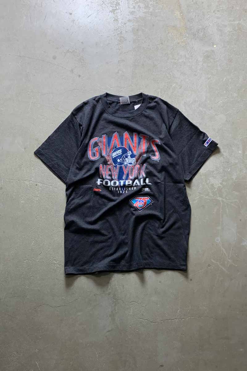 MADE IN USA 94'S S/S BORDER NFL NY GIANTS PRINT SPORTS T-SHIRT / BLACK [SIZE: XL USED]