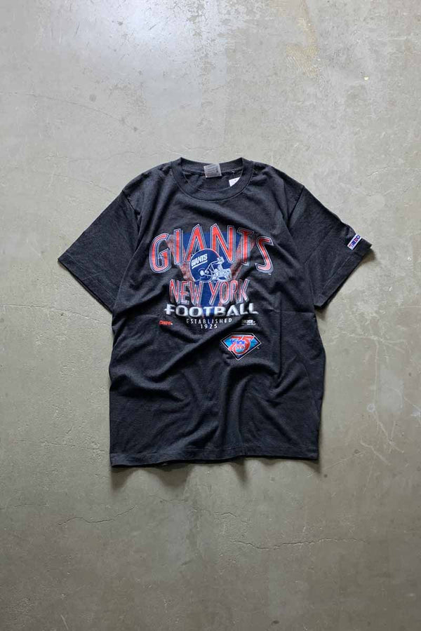 MADE IN USA 94'S S/S BORDER NFL NY GIANTS PRINT SPORTS T-SHIRT / BLACK [SIZE: XL USED]