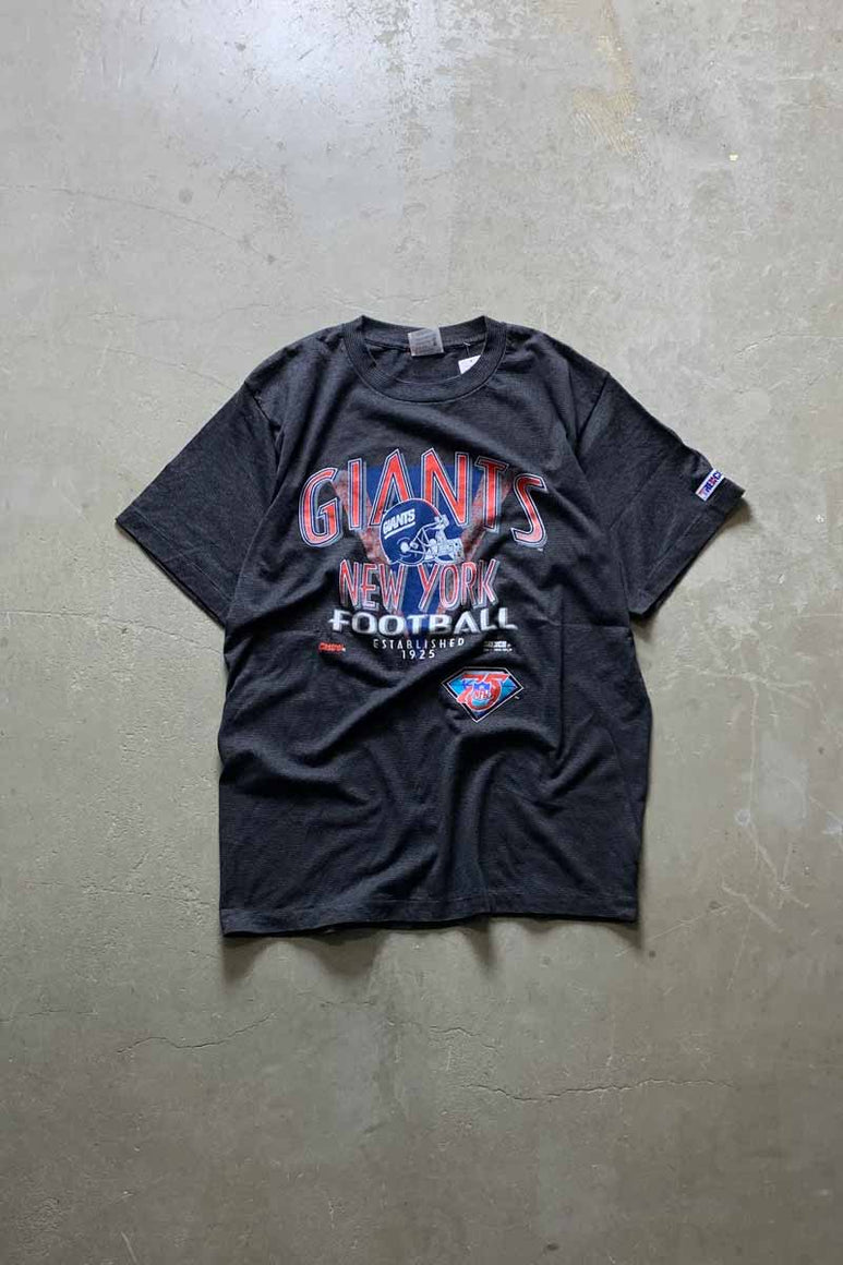 MADE IN USA 94'S S/S BORDER NFL NY GIANTS PRINT SPORTS T-SHIRT / BLACK [SIZE: XL USED]