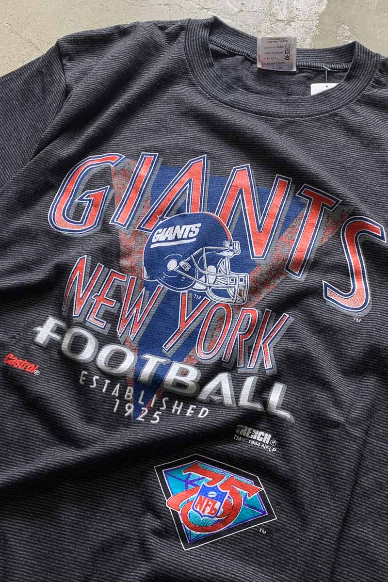 MADE IN USA 94'S S/S BORDER NFL NY GIANTS PRINT SPORTS T-SHIRT / BLACK [SIZE: XL USED]