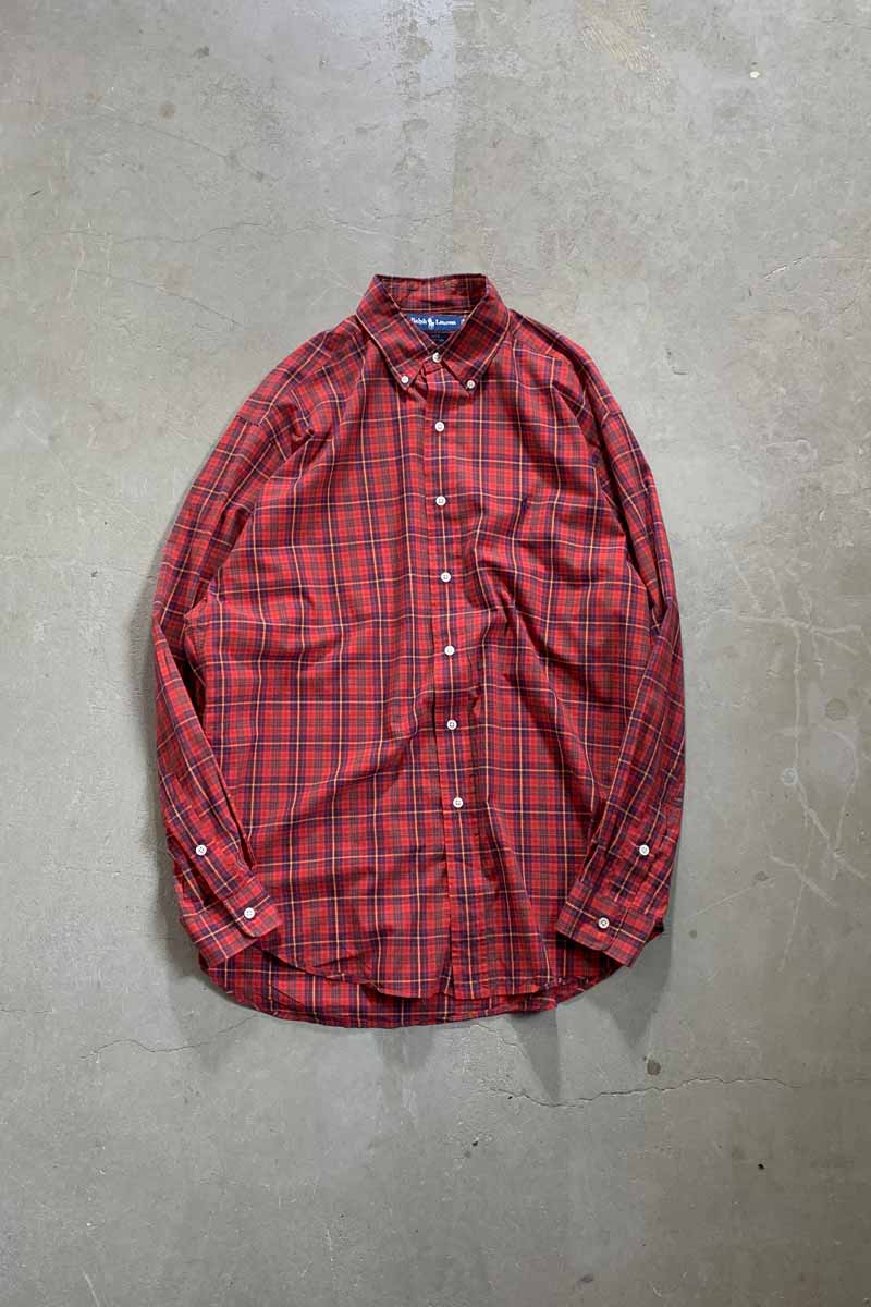 90'S L/S B.D COTTON CHECK BLAKE SHIRT / RED [SIZE: M USED]