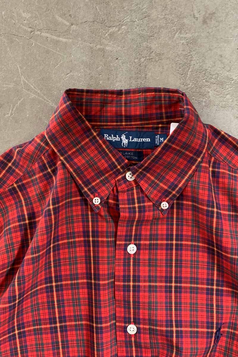 90'S L/S B.D COTTON CHECK BLAKE SHIRT / RED [SIZE: M USED]