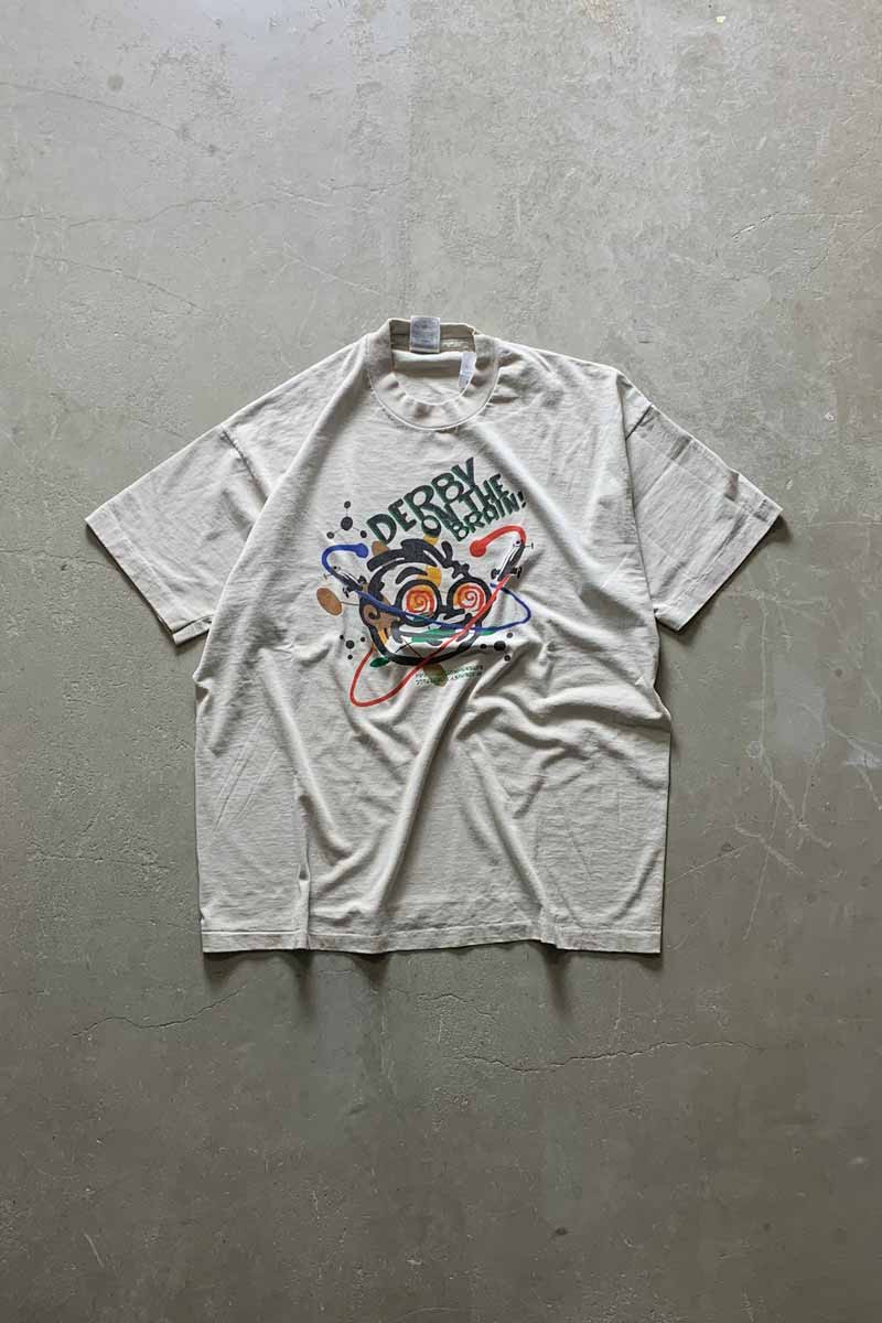 MADE IN USA 96'S S/S DERBY ON THE BRAIN ART T-SHIRT / BEIGE [SIZE: XL USED]