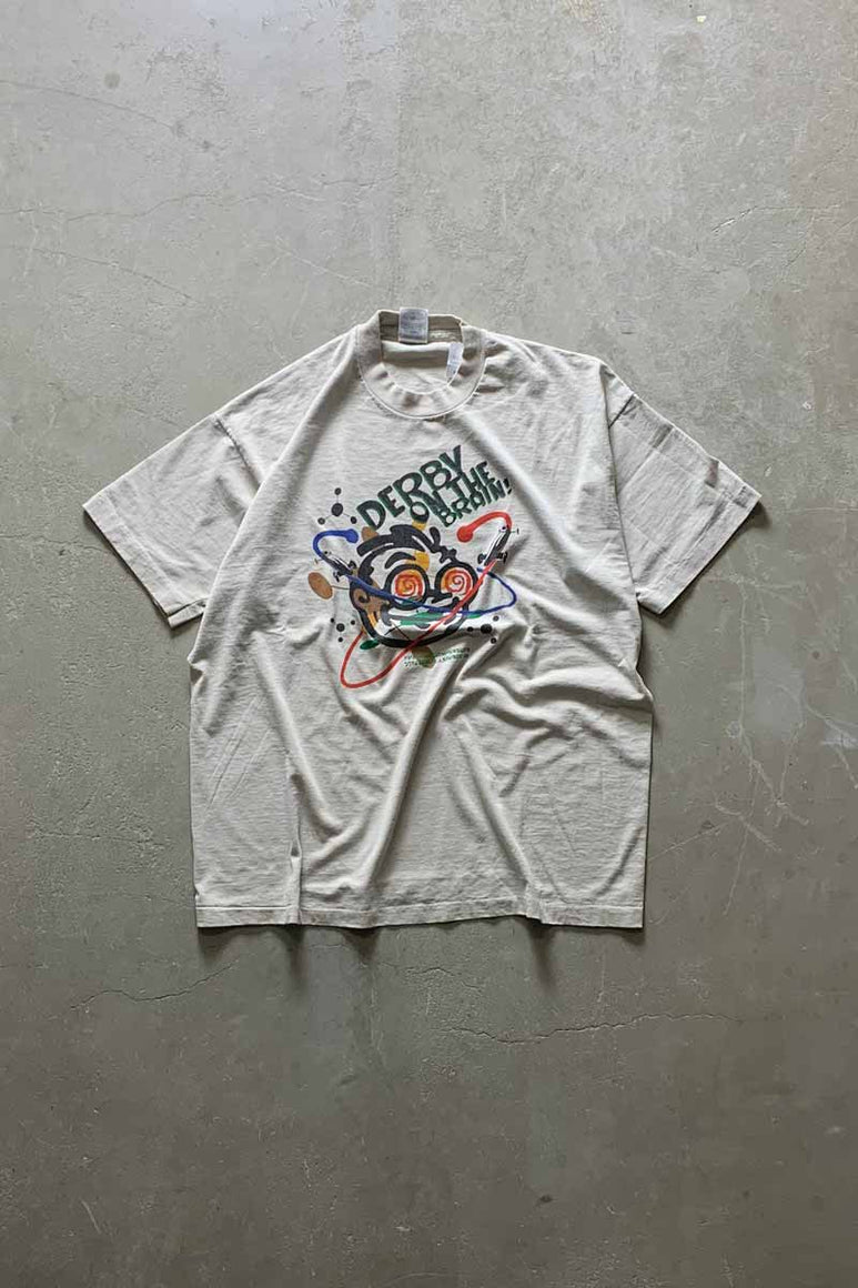 MADE IN USA 96'S S/S DERBY ON THE BRAIN ART T-SHIRT / BEIGE [SIZE: XL USED]