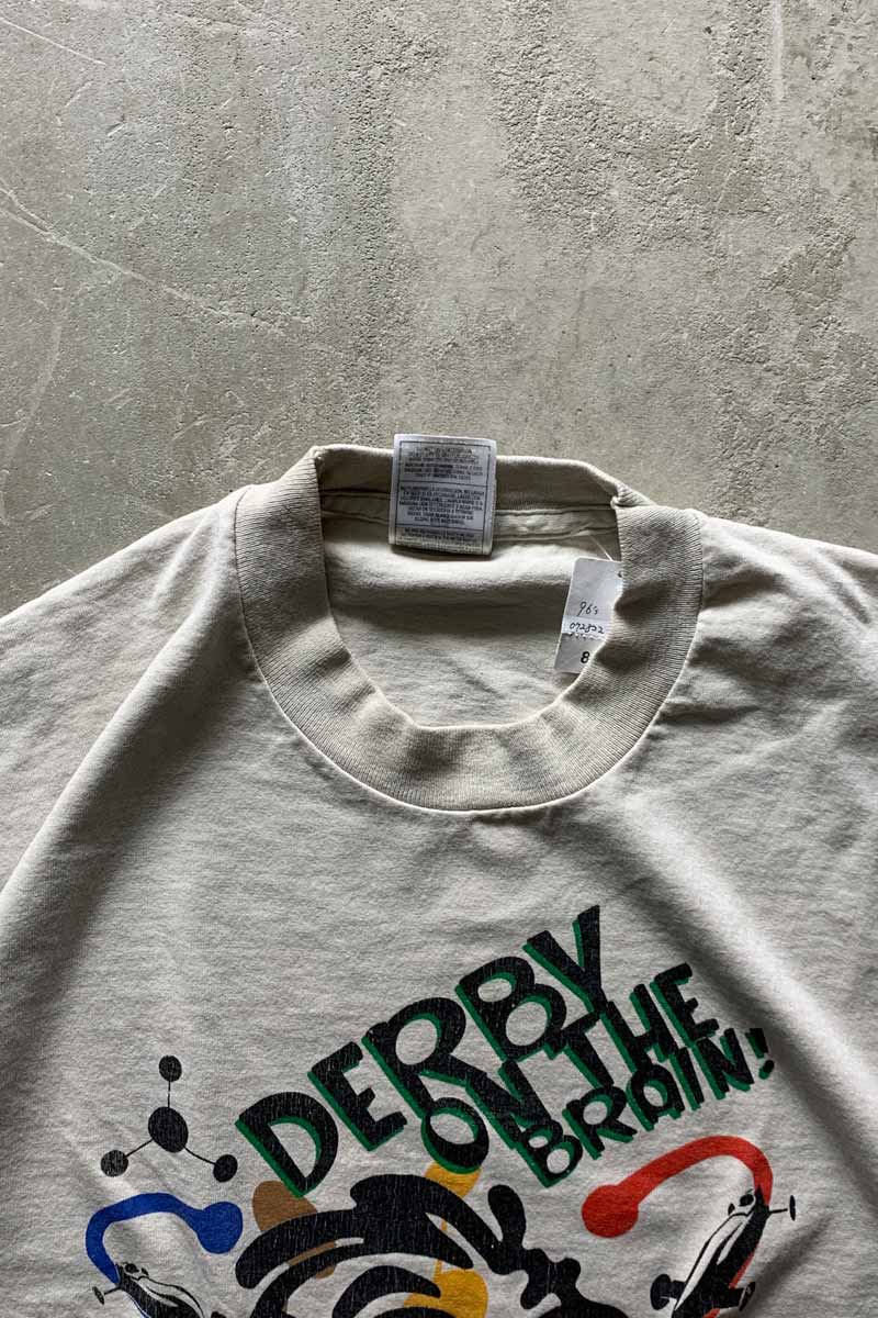MADE IN USA 96'S S/S DERBY ON THE BRAIN ART T-SHIRT / BEIGE [SIZE: XL USED]