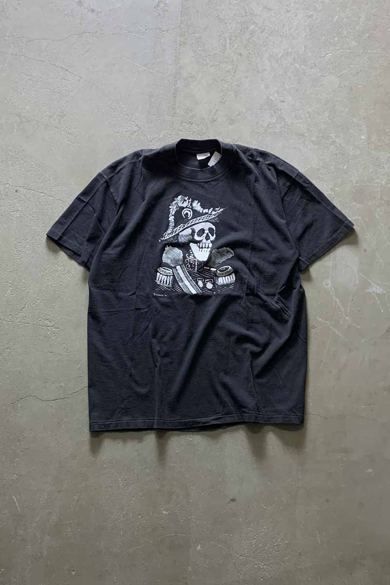 MADE IN USA 80'S S/S SKULL PRINT T-SHIRT / BLACK [SIZE: XL USED]