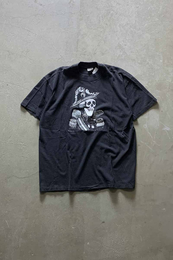 MADE IN USA 80'S S/S SKULL PRINT T-SHIRT / BLACK [SIZE: XL USED]