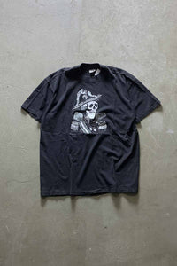 MADE IN USA 80'S S/S SCULL PRINT T-SHIRT / BLACK [SIZE: XL USED]