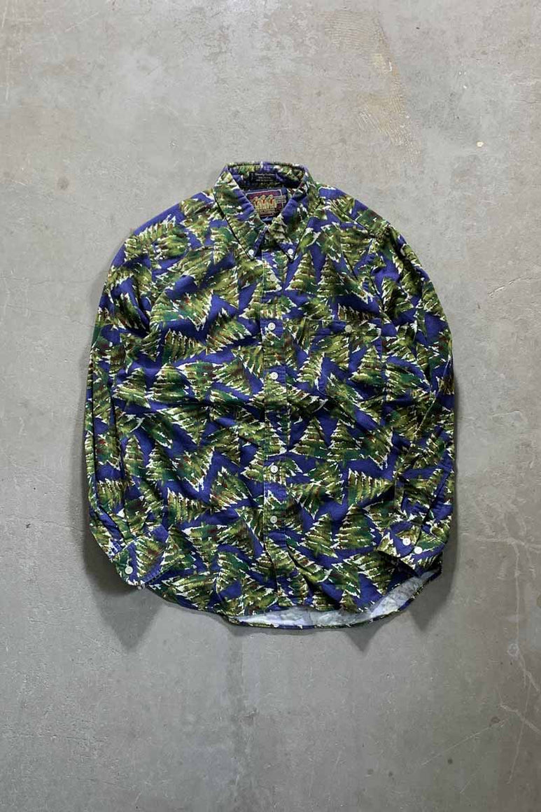 90'S L/S B.D DESIGN COTTON FLANNEL SHIRT / BLUE / GREEN [SIZE: M USED]