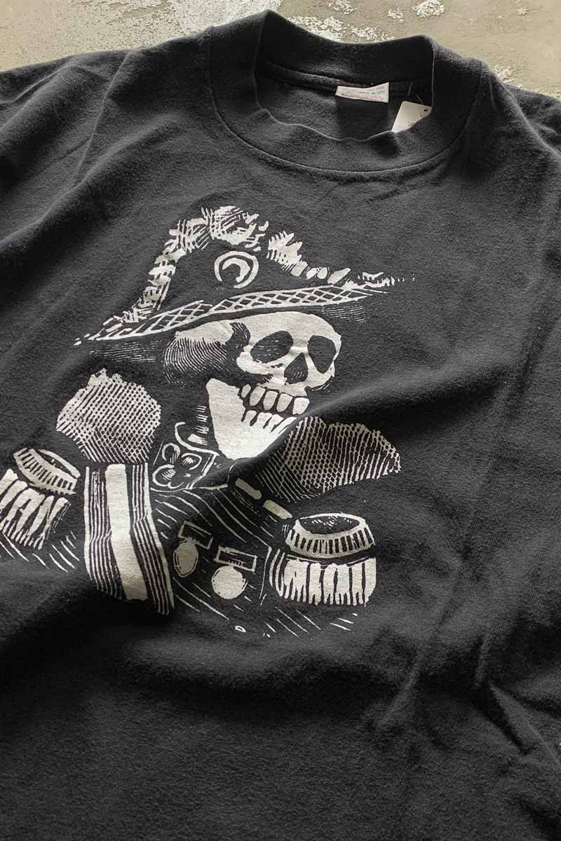 MADE IN USA 80'S S/S SKULL PRINT T-SHIRT / BLACK [SIZE: XL USED]