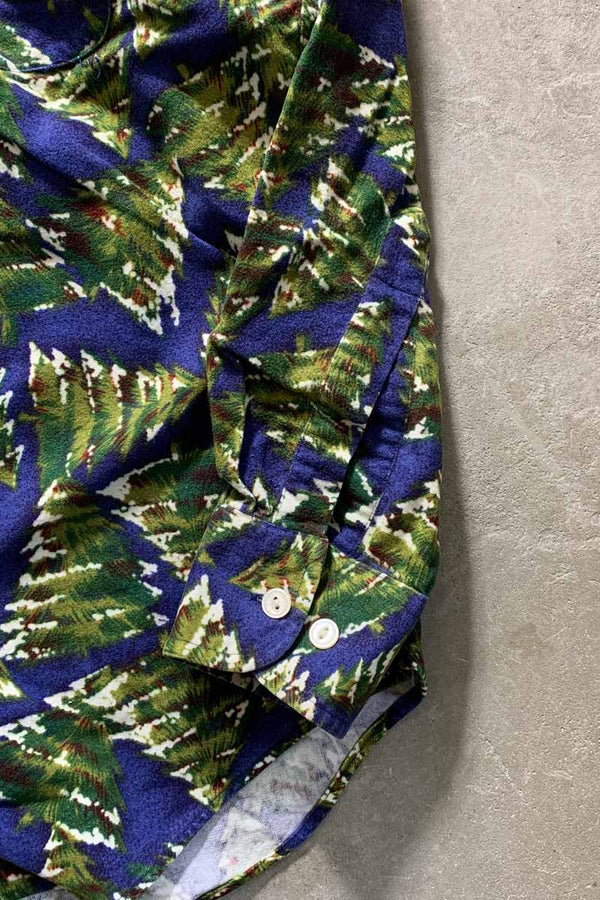 90'S LONG SLEEVE BUTTON-DOWN DESIGN COTTON FLANNEL SHIRT / BLUE / GREEN [SIZE: M USED]