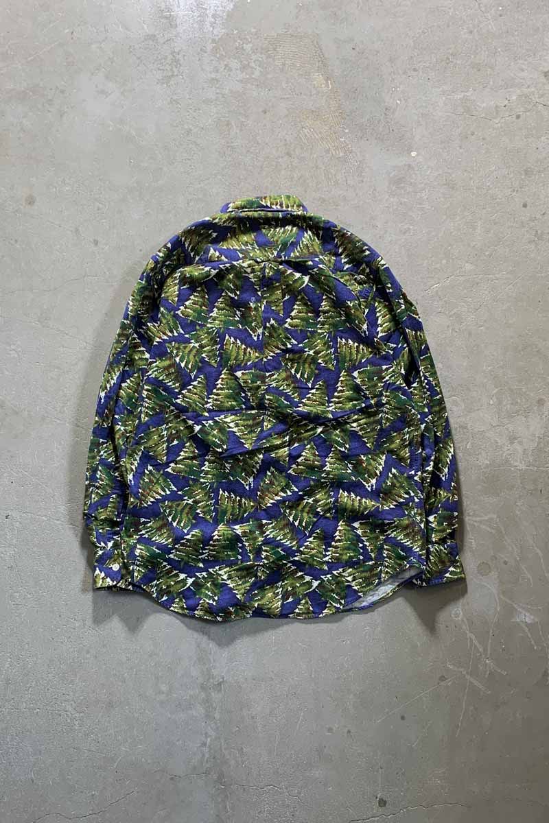 90'S LONG SLEEVE BUTTON-DOWN DESIGN COTTON FLANNEL SHIRT / BLUE / GREEN [SIZE: M USED]