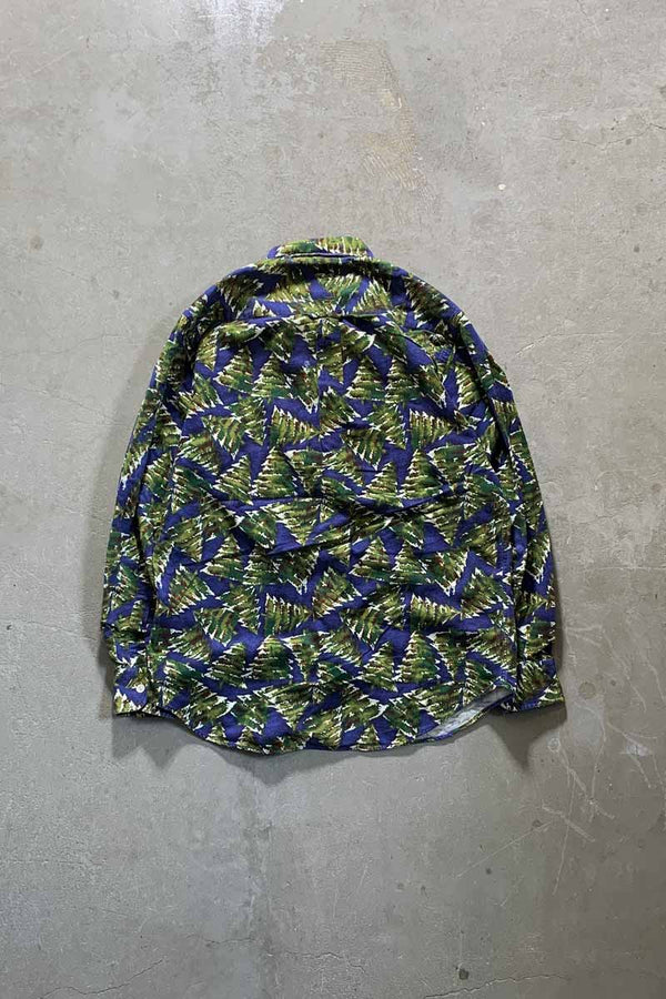 90'S LONG SLEEVE BUTTON-DOWN DESIGN COTTON FLANNEL SHIRT / BLUE / GREEN [SIZE: M USED]