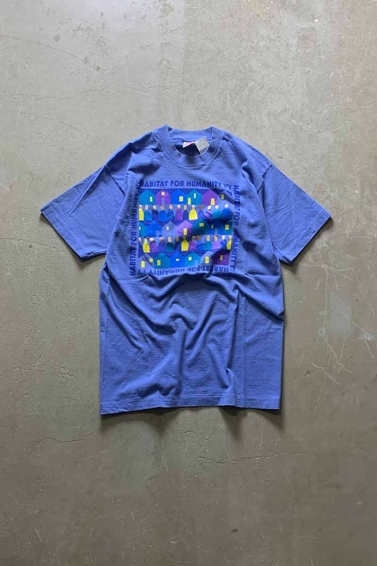 MADE IN USA 90'S S/S HABITAT FOR HUMANITY PRINT T-SHIRT / PURPLE [SIZE: L USED]