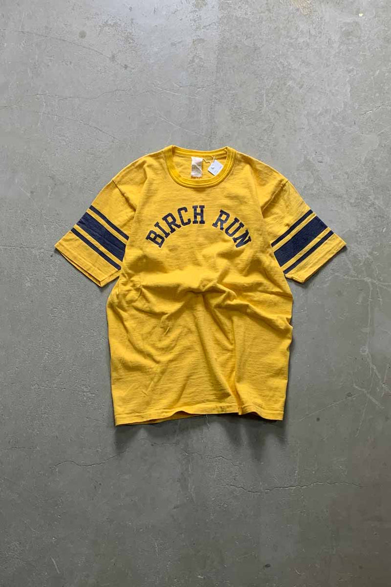 70'S S/S BIRCH RUN LINE SLEEVE PRINT T-SHIRT / YELLOW [SIZE: L USED]
