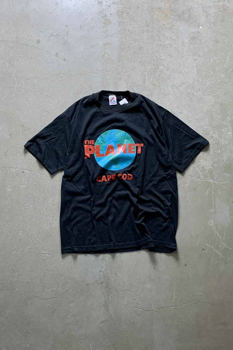 MADE IN USA 80'S S/S THE PLANET CAPE COD PRINT T-SHIRT / BLACK [SIZE: XL USED]