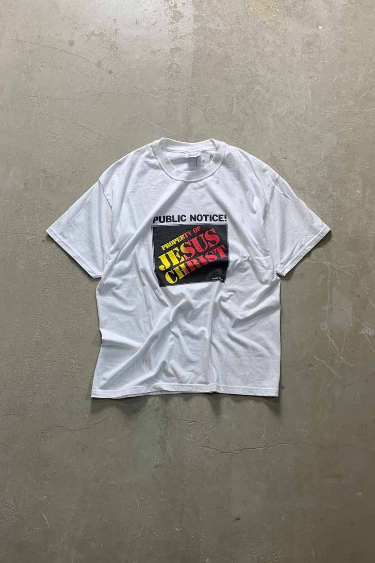 90'S S/S PUBLIC NOTICE! T-SHIRT /  WHITE [SIZE: L USED]