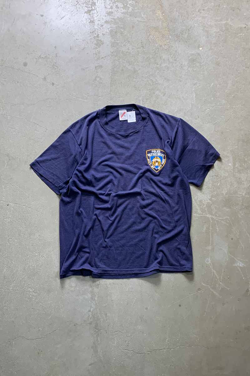 MADE IN USA 90'S S/S NYPD PRINT T-SHIRT / NAVY [SIZE: XL USED]