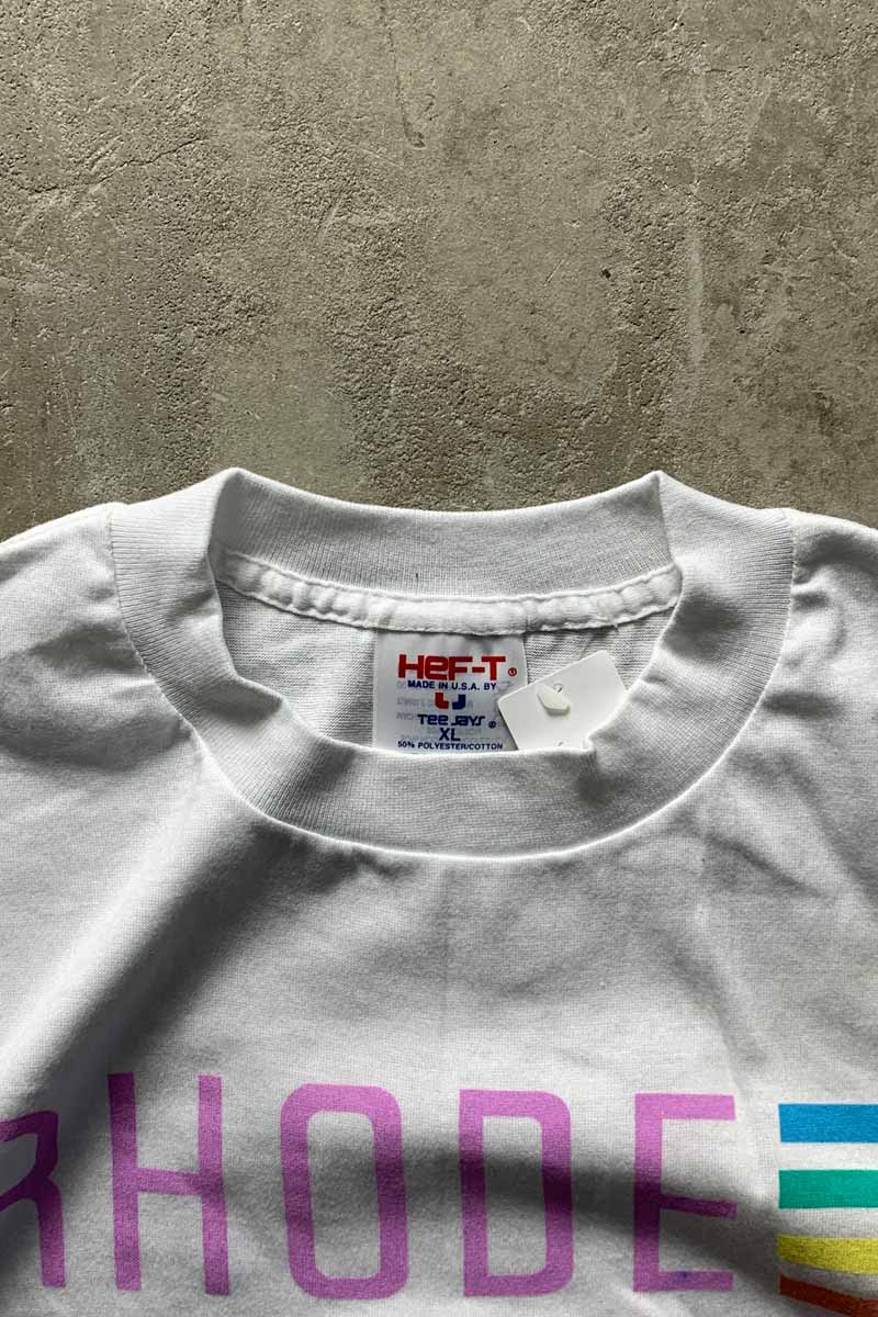 MADE IN USA 80'S S/S ISLAND PRINT T-SHIRT / WHITE [SIZE: XL USED]