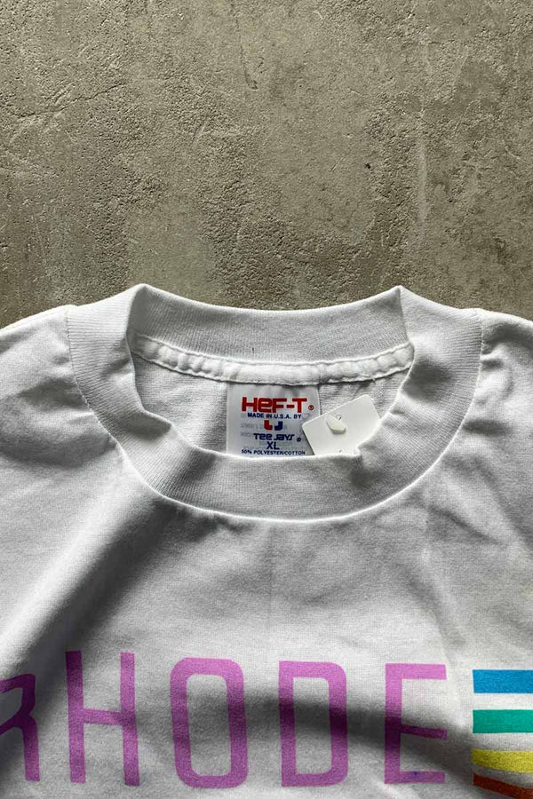 MADE IN USA 80'S S/S ISLAND PRINT T-SHIRT / WHITE [SIZE: XL USED]
