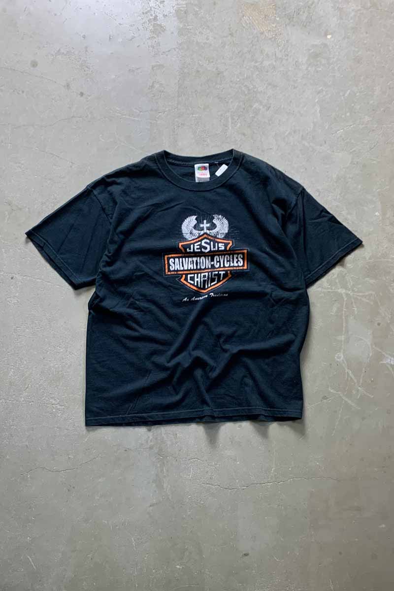 S/S SALVATION-CYCLES PRINT MOTOR CYCLE T-SHIRT / BLACK [SIZE: XL USED]