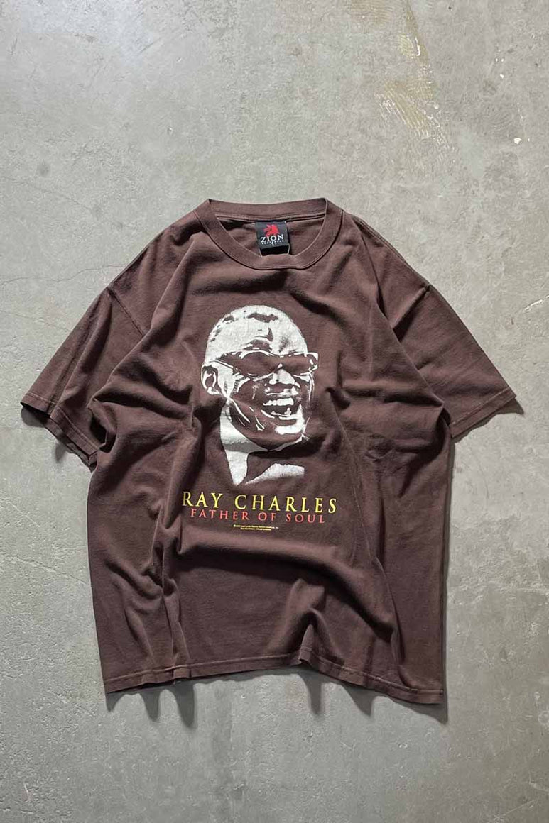 MADE IN USA 05'S RAY CHARLES FACE PRINT ARTIST T-SHIRT/ BROWN [SIZE: L USED]