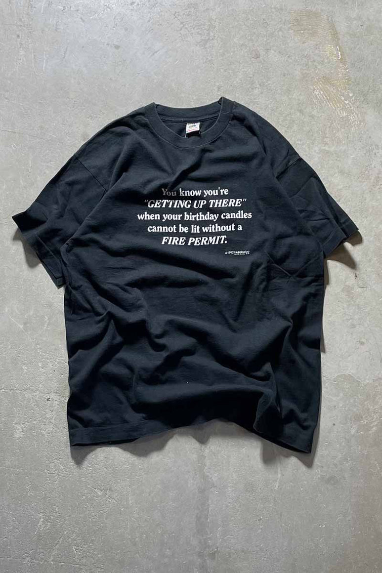 MADE IN USA 92'S GETTING UP THERE MESSAGE T-SHIRT / BLACK [SIZE: XL USED]