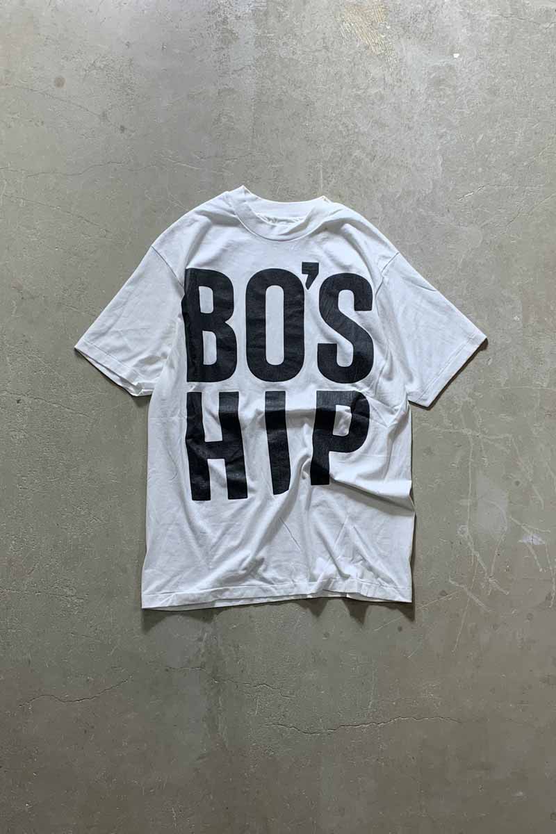 MADE IN USA 90'S S/S BO'S HIP PRINT MESSAGE T-SHIRT / WHITE [SIZE: L USED]