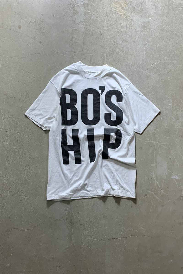 MADE IN USA 90'S S/S BO'S HIP PRINT MESSAGE T-SHIRT / WHITE [SIZE: L USED]