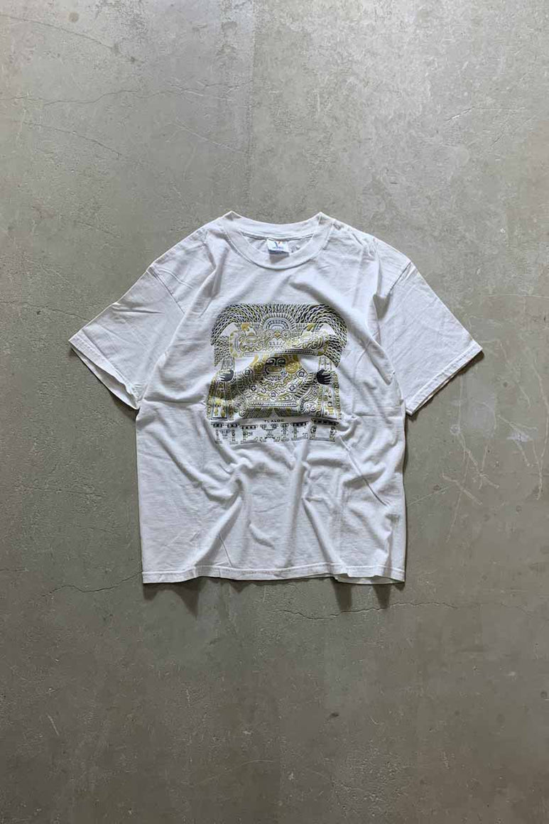 MADE IN MEXICO 90-00'S S/S TLALOC FARM PRINT T-SHIRT /  WHITE [SIZE: XL USED]
