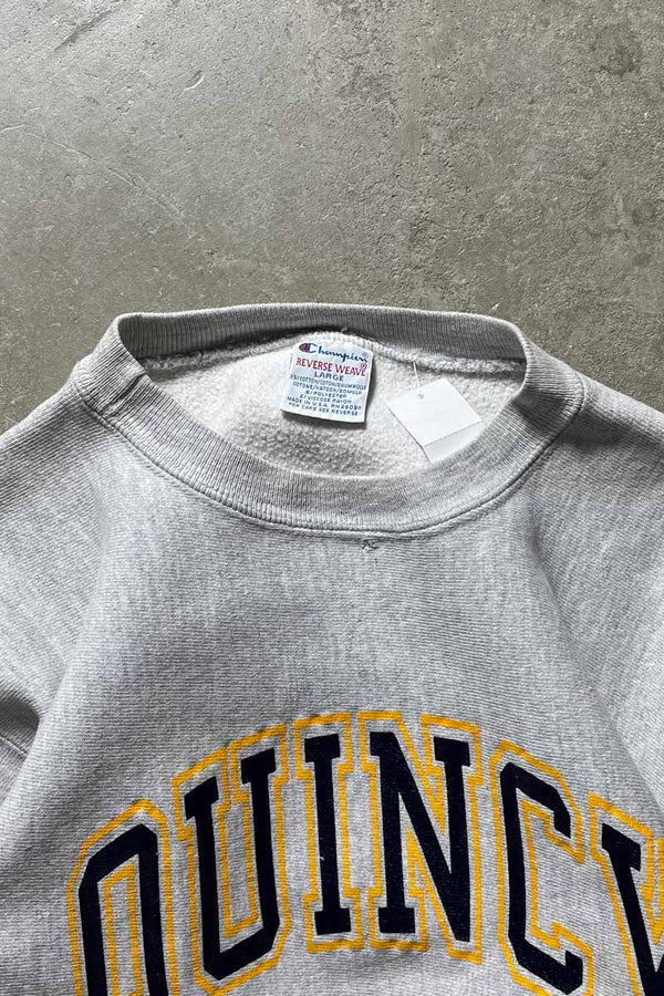 MADE IN USA 90'S REVERSE WEAVE QUINCY COLLEGE PRINT SWEATSHIRT / GRAY [SIZE:L USED]
