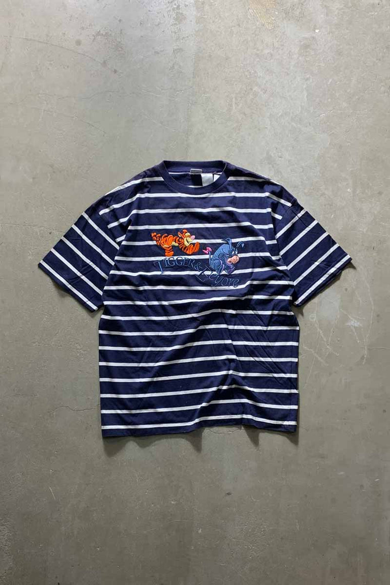 S/S BORDER TIGGER & EEYORE EMBROIDERY CHARACTER T-SHIRT / NAVY [SIZE: XL USED]