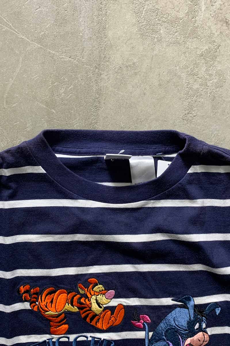 S/S BORDER TIGGER & EEYORE EMBROIDERY CHARACTER T-SHIRT / NAVY [SIZE: XL USED]