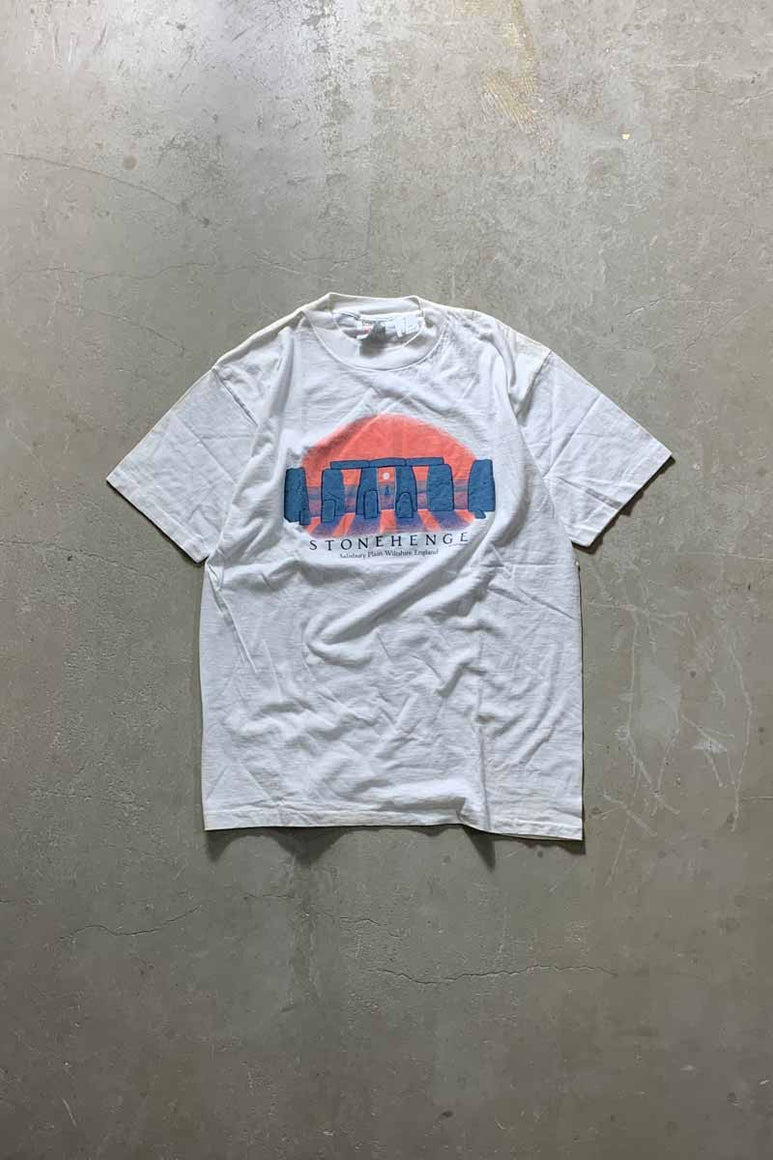 MADE IN USA 89'S S/S STONEHENGE PRINT T-SHIRT /  WHITE [SIZE: XL USED]