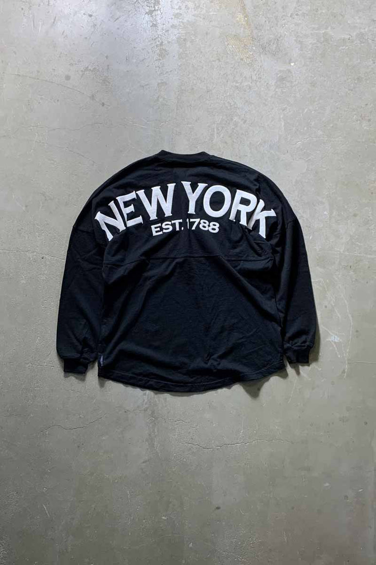 L/S NEW YORK BACK FORM PRINT T-SHIRT / BLACK [SIZE: M USED]