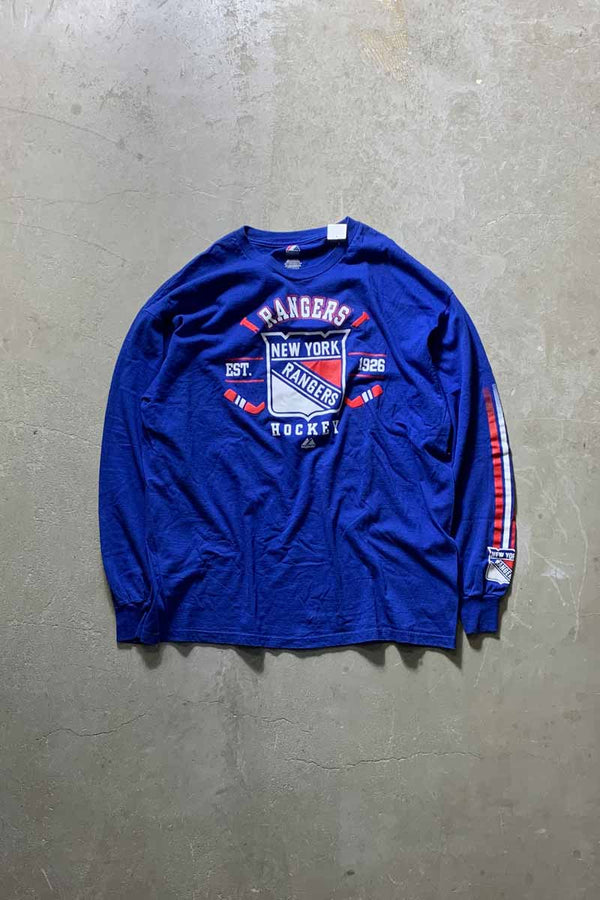 L/S NHL NY RANGERS PRINT SPORTS T-SHIRT / BLUE [SIZE: XL USED]