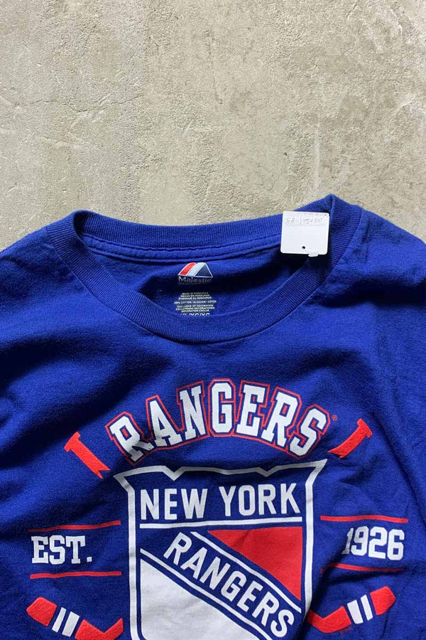 L/S NHL NY RANGERS PRINT SPORTS T-SHIRT / BLUE [SIZE: XL USED]