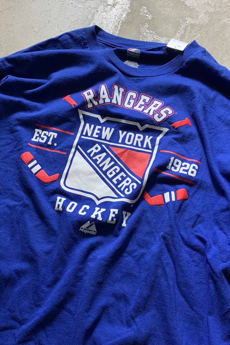 L/S NHL NY RANGERS PRINT SPORTS T-SHIRT / BLUE [SIZE: XL USED]