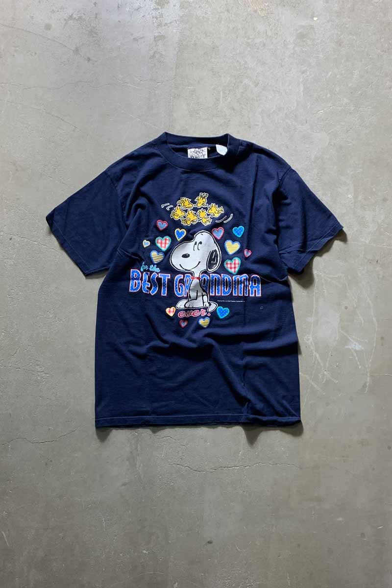 90'S S/S SNOOPY BEST GRANDMA PRINT CHARACTER T-SHIRT / NAVY [SIZE: L USED]