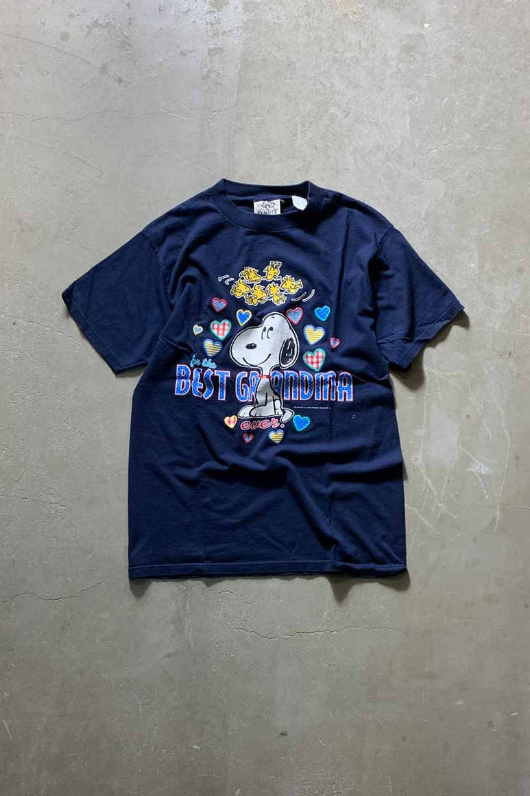 90'S S/S SNOOPY BEST GRANDMA PRINT CHARACTER T-SHIRT / NAVY [SIZE: L USED]